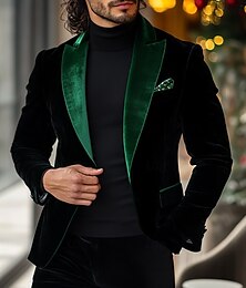 economico -Giacca blazer in velluto per uomo smoking natalizio vintage giacca patchwork nera e verde taglia standard