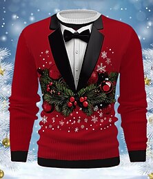 お買い得  -男性用 醜いクリスマスセーター プルオーバーセーター ニット リブ ニット レギュラートップス ニット クルーネック パーティーイブニングウェア 衣類 ドロップショルダー 秋冬 イエロー ルビーレッド S M L