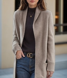 abordables -pull femme cardigan pull veste col chemise tricot poche tricoté printemps automne maison quotidien week-end quotidien décontracté doux manches longues couleur pure noir camel