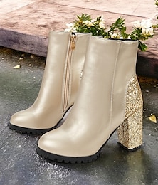 abordables -bottines à talons compensés à paillettes dorées pour femmes - bottines chics en similicuir avec fermeture à glissière, parfaites pour les soirées, les fêtes de fin d'année et les tenues glamour