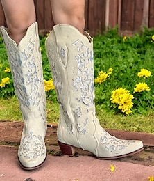 olcso -Női Csizmák Western csizma Extra méret Cowgirl csizma Szabadtéri Napi Egyszínű Középborjú csizma Hímzés Vaskosabb sarok Erősített lábujj Elegáns Szüret Pazar Gyalogló PU Bőr Papucs Fekete Barna Bézs