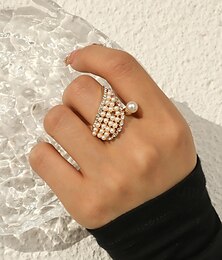 levne -elegantní perlový zavinovací prsten pro ženy - nastavitelný křišťálový a perleťový design, ideální pro svatby, zásnuby a formální příležitosti