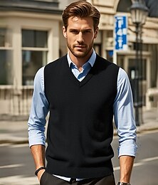 preiswerte -Herren Pullunder Pullover Kleid Pullover Weste Strickpullover Gerippt Stricken Standard Strick Glatt V Ausschnitt Modisch Brautkleider schlicht Freizeitskleidung Verabredung Bekleidung Herbst Winter