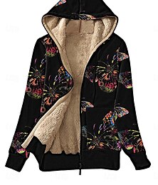 economico -Per donna Giacca in pile Cappotto teddy Giacca con cappuccio Tenere al caldo Traspirante Cerniera Tasche In pile Informale Farfalla Da mare Strada Da tutti i giorni Per uscire Cerniera Standard Felpa