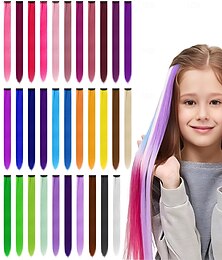 economico -32 pezzi clip in extension per capelli colorati per ragazze bel regalo 20 pollici arcobaleno lunghi lisci parrucche sintetiche, halloween cosplay vestire moda festa natale compleanno per bambini