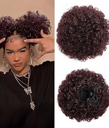 billige -afro puff snøring hestehale forlengelse for svarte kvinner syntetisk kinky krøllete hår boller hårstykke for svarte kvinner