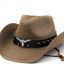 billiga -Herr Halmhatt Solhatt Cowboyhatt Fedora Trilby hatt Svart Vit Halm rep Vintagestil Mode 1700-talet delstaten Texas Dagligen Temafest Enfärgad / vanlig färg Solskyddskräm Cosplay