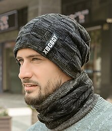 abordables -Conjunto de gorro y bufanda de punto de invierno para hombre: forro polar cálido, diseño informal elegante para comodidad en climas fríos