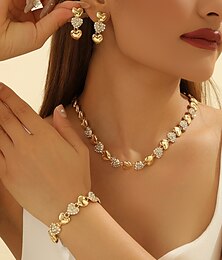 abordables -Nuptiales Parures 3 Zircon Strass 1 Collier Boucles d'Oreilles Bracelets Femme Elégant Rétro Vintage Vacances Mignon Le style rétro Cœur Précieux Irrégulier Parure de Bijoux Pour Mariage Soirée