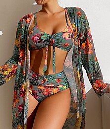 abordables -Femme Maillots de Bain Bikinis Maillot de bain Vacances Floral manche longue Maillots de bain