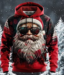Недорогие -Новогодняя тематика Муж. Дед Мороз Худи Толстовка Мода На каждый день Длинный рукав Капюшон Отпуск Праздники Уличная одежда Красный Бордовый Синий Зеленый С принтом Передний карман Весна & осень
