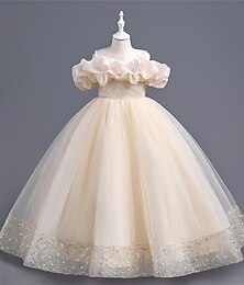 economico -Bambino Da ragazza Abito da damigella Vestito da festa Tinta unica Lustrini Senza maniche Prestazioni Matrimonio Feste Retato Schiena scoperta Collage Elegante Dolce Poliestere Maxi Vestito da festa