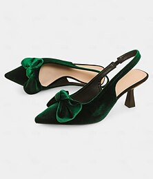 preiswerte -Blaue Slingback-Pumps aus Samt mit spitzer Spitze und Schleife für Damen – elegante High Heels für formelle Anlässe und Partys