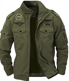 preiswerte -Herren-Militärjacke aus Baumwolle mit Stickerei, Cargo-Jacke mit Schultergurten, langen Ärmeln, Stehkragen, mehreren Taschen, Mantel, Trucker-Jacke 1776, taktische Oberbekleidung mit Buchstabendruck