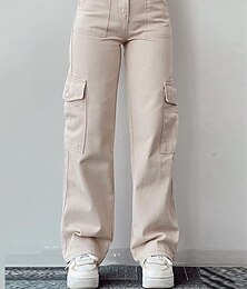 economico -Per donna Pantaloni cargo Chino Di tendenza Streetwear Lunghezza intera Vita alta Liscio Tasche comodo Morbido Comodo Media elasticità Esterno Strada Bianco Verde Albicocca Primavera & Autunno