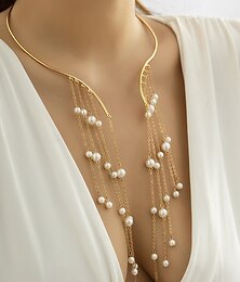 abordables -Gargantilla en cascada con estrellas doradas para mujer con elegantes cadenas de flecos: joyas llamativas para ocasiones especiales