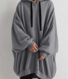 abordables -Mujer Chaqueta con capucha Exterior Calle Ropa Cotidiana Otoño Invierno Largo Abrigo Ajuste regular Mantiene abrigado Transpirable Elegante Casual Chaquetas Manga Larga Plano Con bolsillos Full Zip