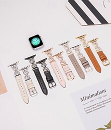 billige -Skinnbånd Kompatibel med Apple Watch-klokkereim 38mm 40mm 41mm 42mm 44mm 45mm 49mm Dame Bling Diamond Justerbar Legering Lær Erstatningsklokkerem til iwatch Ultra 2 Series 9 8 7 SE 6 5 4 3 2 1