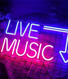 abordables -enseigne au néon led musique live, grand bleu &néon rose pour studio, bar, chambre, fête, décoration murale de club - alimenté par USB