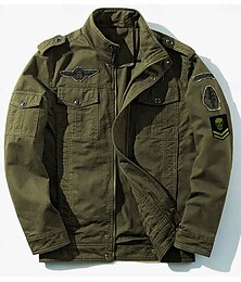 abordables -Chaqueta militar bordada de algodón para hombre, chaqueta cargo con tirantes, manga larga, cuello alto, multibolsillos, chaqueta de camionero, ropa exterior táctica con estampado de calaveras