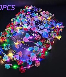 abordables -Lot de 20 bandeaux à fleurs à LED pour femmes, bandeaux floraux lumineux pour Halloween, mariage, fête, anniversaire