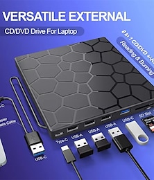 economico -unità cd/dvd esterna per laptop, lettore dvd per laptop 8 in 1 usb 3.0 masterizzatore cd portatile ultrasottile unità disco esterna ottica compatibile con laptop desktop