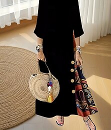 ieftine -Pentru femei Rochie Maxi Rochie A line Rochie de vară Casual Zilnic Fit regulat Floral Grafic Lungime Manșon 3/4 Stil Nautic Negru Roșu-aprins Vară Toamnă