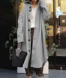 preiswerte -Damen Hoodie Jacke Outdoor Strasse Freizeitskleidung Herbst Winter Maxi Mantel Regular Fit warm Atmungsaktiv Stilvoll Brautkleider schlicht Jacken Langarm Glatt Mit Taschen Schwarz Rote Aprikose