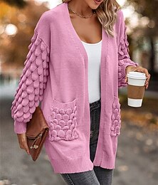abordables -Femme Pull Chandail Gilet Cardigan Décontractées Flexible Couleur monochrome A côtes Ouvrir le devant Poche Tricoté manche longue Hauts réguliers Tricoter Extérieur du quotidien Fin de semaine Rose