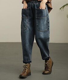 economico -Per donna Normale Jeans Pantaloni stile harem Di tendenza Streetwear Classico Lunghezza intera Vita alta Tinta unica Tasche Traspirante Morbido Media elasticità Esterno Informale [nero] Blu Primavera