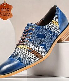 economico -scarpe oxford da uomo in pelle di vacchetta di prima qualità con stampa serpente – scarpe casual eleganti blu per occasioni formali e da festa