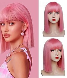 baratos -peruca bob com franja peruca curta reta para mulheres peruca sintética resistente ao calor de aparência natural para meninas festa diária cosplay de halloween uso