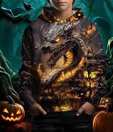 abordables -Garçon 3D Graphic Dragon Sweat à capuche manche longue Printemps Automne Mode Vêtement de rue Enfants 4-12 ans Capuche Extérieur Casual du quotidien Standard