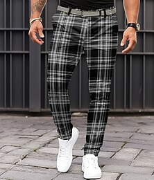 billiga -Herr Rutig Kostymbyxor Medium Midja Business Casual Formell Vardag Dragkedja Ficka Sommar Vår Höst 3D-tryck Svart Grå