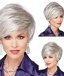 baratos -peruca de moda feminina sliver cinza cabelo sintético perucas curtas peruca encaracolada perucas sintéticas naturais fofas para uso diário em festas