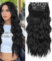 baratos -Encaracolado Clipes Cabelo Sintético Longo Alongamento Com Presilha 4pçs Resistente ao Calor Mulheres