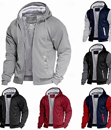 abordables -Hombre Sudadera con capucha y cremallera Sudadera con capucha de lana Sudaderas con capucha gruesas Azul Marino+Gris Claro gris oscuro + negro Negro Rojo Azul Marino Con Capucha Plano Trabajo Deporte