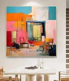 abordables -peinture abstraite colorée peinte à la main peinture d'intérieur vintage minimaliste art abstrait multicolore décoration murale moderne pour la maison cadre tendu prêt à accrocher ou sans cadre