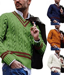 preiswerte -Herren Pullover Strickpullover Gerippt Stricken Standard Strick Farbblock V Ausschnitt Modisch Basic Freizeitskleidung Verabredung Bekleidung Herbst Winter Weiß Gelb S M L