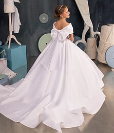 economico -Abito da Ragazza dei Fiori A-Line Strascico a Strascico Abito da Cerimonia Matrimonio Festa Frozen Anna Ragazze Carino Abito da Ballo Satin Chiffon con Fiocco(i) Mini Sposa Elegante Taglie 3-16 Anni