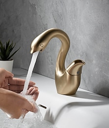 abordables -Robinet mitigeur de lavabo en forme de cygne, robinet de lavabo à poignées simples, robinet de lavabo à trou unique, robinet mitigeur de lavabo de salle de bain, robinet d'eau pour salle de bain et cuisine