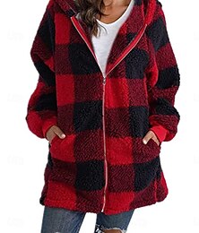 economico -Per donna Smanicato Giacca in sherpa Cappotto Esterno Strada Da tutti i giorni Autunno Inverno Standard Cappotto Standard Tenere al caldo Traspirante Moda Informale Giacca Manica lunga Righe e Plaid