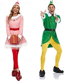 abordables -Papá Noel Elfo Traje de cosplay Adulto Pareja Fiesta Nochevieja Navidad Carnaval Disfraz de carnaval fácil