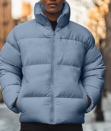 billiga -Herr Vinterkappa Pufferjacka Ficka Polyester Topp Jul Kontor / Karriär Gata Normal Sport Streetwear Häftig Höst Vinter Slät Svart Vit Rodnande Rosa Blå Pufferjacka