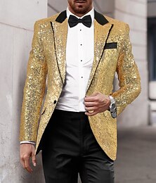 economico -Per uomo Giacca Blazer Tuxedo Lusso Brillanti Collage Tinta unita Blazer Nero Argento Rosso Taglio standard Monopetto - 1 bottone