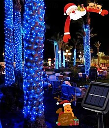 abordables -Luces de cadena de hadas de alambre de cobre solar para recepción de bodas elegante 100/200/300 LEDs con 8 modos para jardín Navidad bodas fiestas y decoración exterior 12M/22M/32M para Halloween