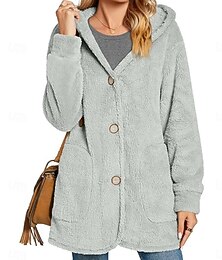preiswerte -Damen Fleecejacke Teddy-Mantel Hoodie Jacke warm halten Atmungsaktiv Tasche Innenfutter aus Fleece Brautkleider schlicht Glatt Urlaub Strasse Freizeitskleidung Ausgehen Einreihiger Verschluss Standard