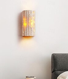 abordables -Lámpara de pared led de medio cilindro de travertino amarillo wabi-sabi, luz de ambiente led, escalera, patio, balcón retro, baño, travertino amarillo 110-240v 10 w