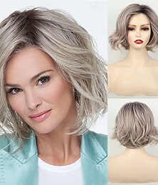 economico -parrucche grigie per donne parrucca sintetica parrucca ondulata capelli sintetici donna riga in mezzo resistente al calore per feste quotidiane