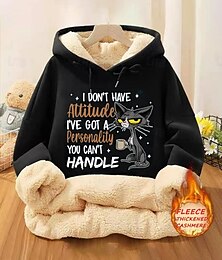 economico -felpa con cappuccio da donna in pile con lettere animali street dailywear tasca stampa casual comoda felpa con cappuccio manica lunga microelastica autunno inverno autunno&amp;tessuto morbido